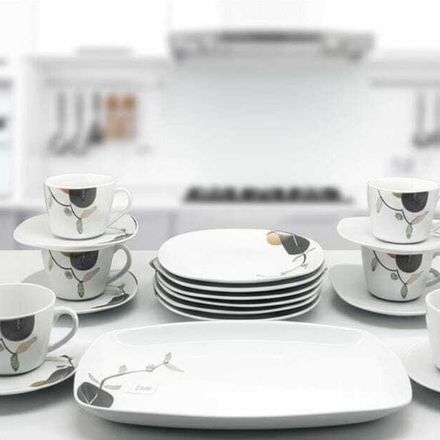 Service de Table 19 Pièces en Porcelaine de Qualité avec Motifs Colorés Compatible Lave Vaisselle thumbnail 2