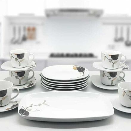 Service de Table 19 Pièces en Porcelaine de Qualité avec Motifs Colorés Compatible Lave Vaisselle thumbnail 3