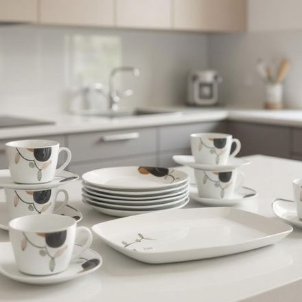 Service de Table 19 Pièces en Porcelaine de Qualité avec Motifs Colorés Compatible Lave Vaisselle thumbnail 4