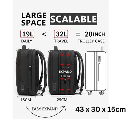 sac á dos, extensible, Ordinateur, grande capacité +10cm, voyage thumbnail 2