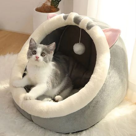 Lit pour chat et chien - Grotte avec Oreiller et Jouet - Lavable en Machine thumbnail 3