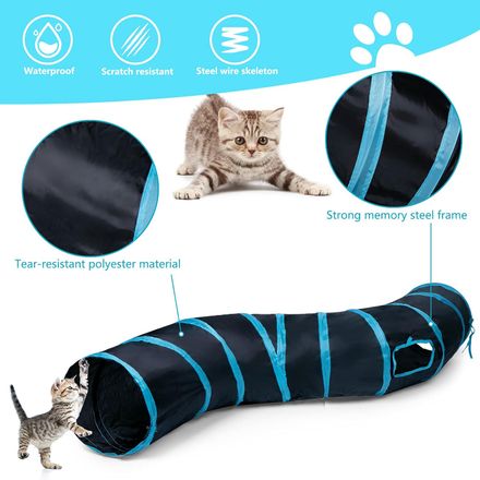 Tunnel interactif en forme de S pour chat avec jouet à balle suspendue thumbnail 3