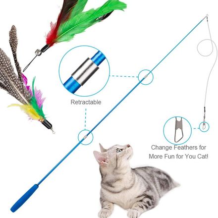 Jouet interactif pour chat avec tige télescopique et 3 plumes thumbnail 3