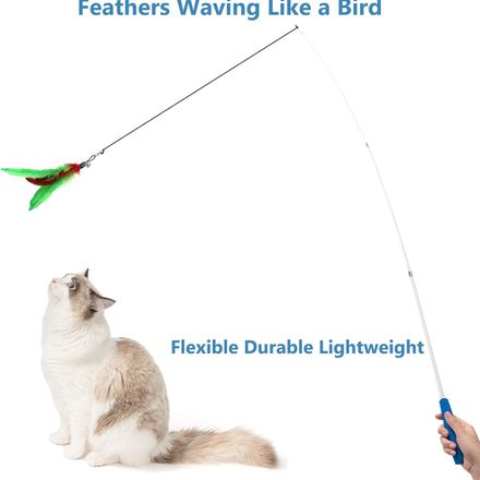 Jouet interactif pour chat avec tige télescopique et 3 plumes thumbnail 4