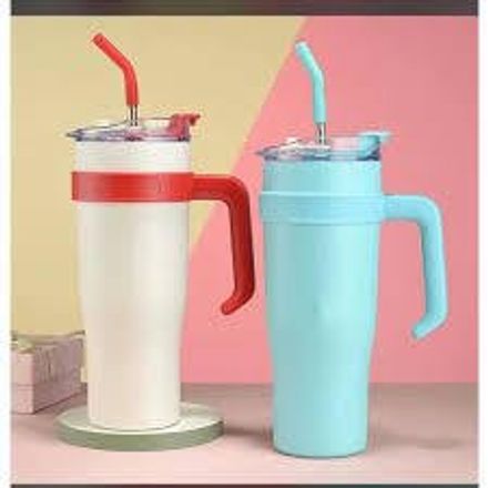 Thermos Thermique - grande Capacité XXL -Mug Inox avec Poignée et Paille -1,2 L -Garde le Froid ou Chaud 18h- ( couleurs aléatoire ) thumbnail 1