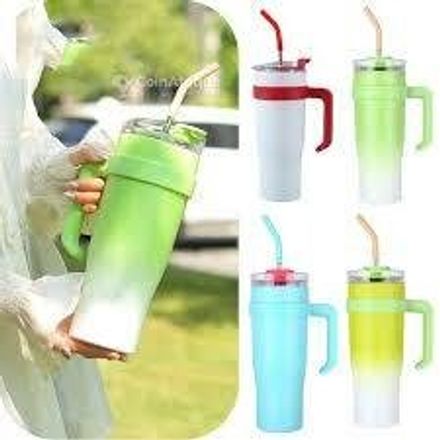 Thermos Thermique - grande Capacité XXL -Mug Inox avec Poignée et Paille -1,2 L -Garde le Froid ou Chaud 18h- ( couleurs aléatoire ) thumbnail 3