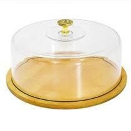 Cloche À Gâteau -presntoir En Bambou Alimentaire Avec Cloche Transparente En Plexiglace - Design Élégant - Idéal Pour Gâteaux Et Pâtisseries,fromage -28cm thumbnail 1
