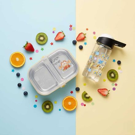 Pack Lunch Box + Gourde 500 Ml En Inox & Plastique Sans Bpa (avec Couverts & Boîte À Sauce) thumbnail 1