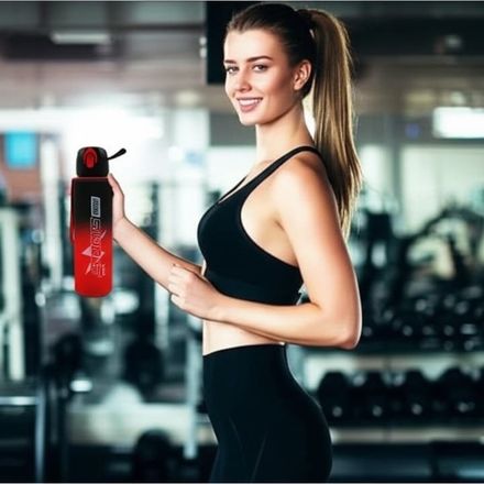 Bouteille d'eau de sport isotherme en plastique sans BPA 1L avec couvercle couleur aléatoire thumbnail 2