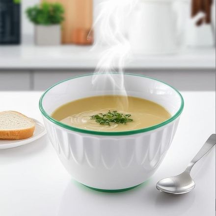 Bol À Soupe En Céramique Blanche Avec Bord Vert – 13 × 8 Cm thumbnail 1