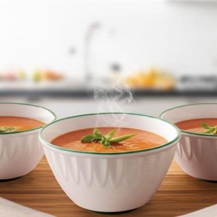 Bol À Soupe En Céramique Blanche Avec Bord Vert – 13 × 8 Cm thumbnail 2