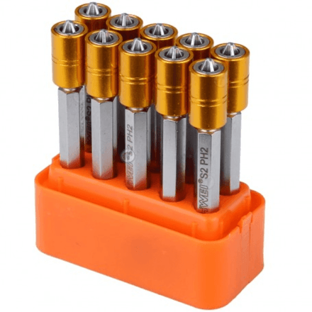 Set de 10 embouts PH2 x 65 mm en acier S2 avec butée stop thumbnail 2