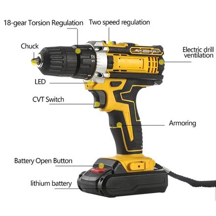 Perceuse sans fil 21V avec double batterie rechargeable pour bricolage et travaux domestiques thumbnail 4