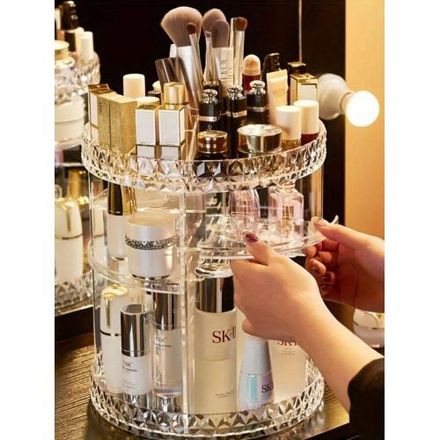 Organiseur de maquillage rotatif à 360°,Étagère à cosmétiques pratique thumbnail 2