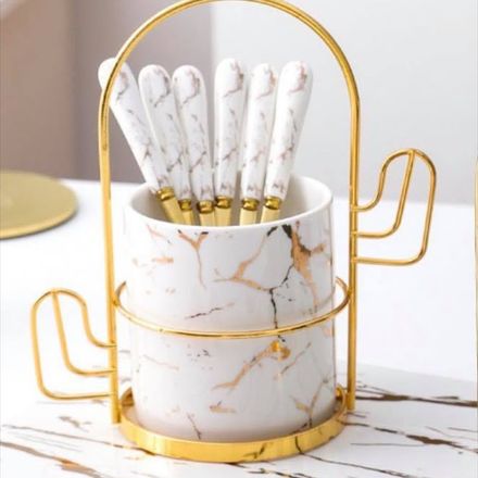 Ensemble De 6 Cuillères Avec Manches En Céramique Support De Rangement thumbnail 4