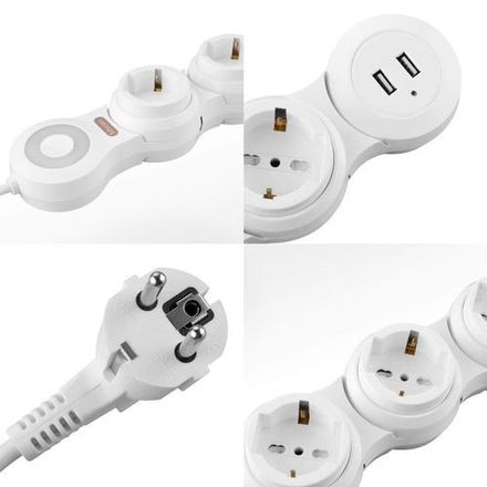 Multiprise Flexible PowerFlex avec 3 Prises et 2 Ports USB Charge Rapide thumbnail 2