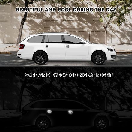 Protection anti-rayures et sécurité extérieure : lot de 8 autocollants réfléchissants universels 3D en fibre de carbone pour portes de voiture thumbnail 2