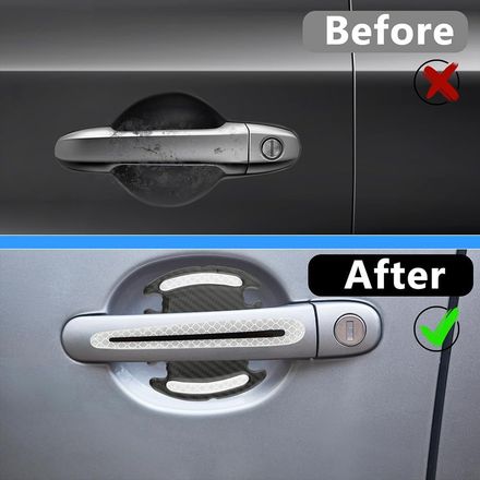 Protection anti-rayures et sécurité extérieure : lot de 8 autocollants réfléchissants universels 3D en fibre de carbone pour portes de voiture thumbnail 4