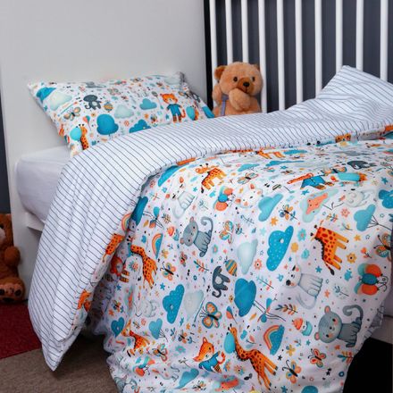Housse de Couette Bébé Premium Double Face Jungle en Fête (Housse -115x130cm- + 1 TO -30x50 cm-) - Un Luxe pour Votre Bébé // Collection Berceaux de Rêves ! thumbnail 1