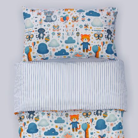 Housse de Couette Bébé Premium Double Face Jungle en Fête (Housse -115x130cm- + 1 TO -30x50 cm-) - Un Luxe pour Votre Bébé // Collection Berceaux de Rêves ! thumbnail 4
