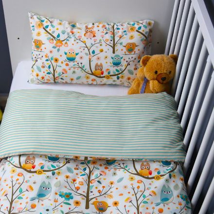 Housse de Couette Bébé Premium Double Face Bosquet Enchanté (Housse -115x130cm- + 1 Taies d’Oreiller -30x50 cm-) // Collection Berceaux de Rêves ! thumbnail 1