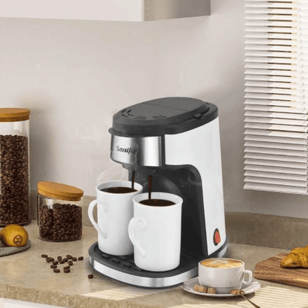 Machine à café et thé en céramique avec double tasse, idéale pour savourer café et thé en duo. thumbnail 1