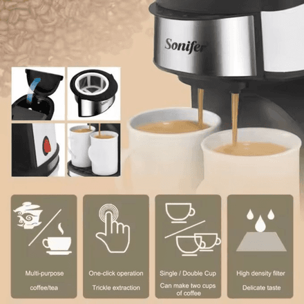 Machine à café et thé en céramique avec double tasse, idéale pour savourer café et thé en duo. thumbnail 3
