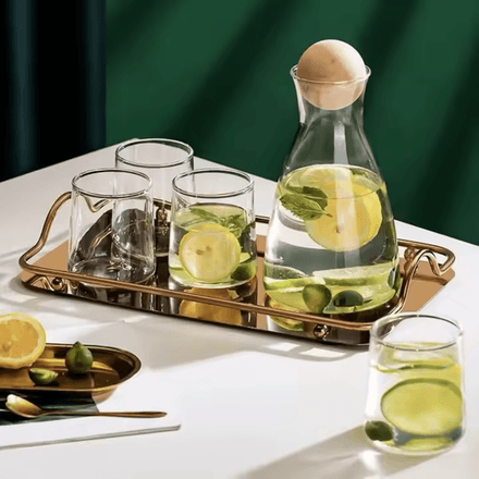 Ensemble pichet en verre haute teneur avec 6 verres, parfait pour servir de l’eau potable avec élégance. thumbnail 3