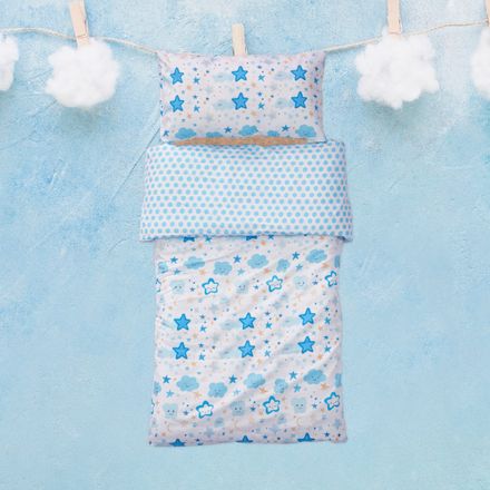 Housse de Couette Bébé Premium Double Face Nuit Etoilée (Housse -115x130cm- + 1 TO -30x50 cm-) - pour Votre Bébé // Collection Berçeaux de Rêves ! thumbnail 1