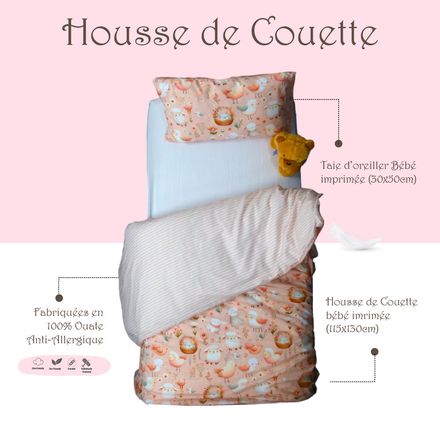 Housse de Couette Bébé Premium Double Face Complices Fleuris (Housse -115x130cm- + 1 TO -30x50 cm-)  thumbnail 4