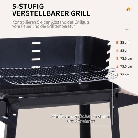 Barbecue au Charbon Rectangulaire avec Roulettes pour Jardin et Camping en Plein Air 83x45x87 cm thumbnail 2