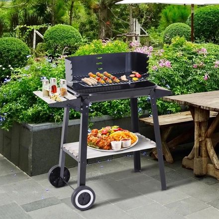 Barbecue au Charbon Rectangulaire avec Roulettes pour Jardin et Camping en Plein Air 83x45x87 cm thumbnail 1