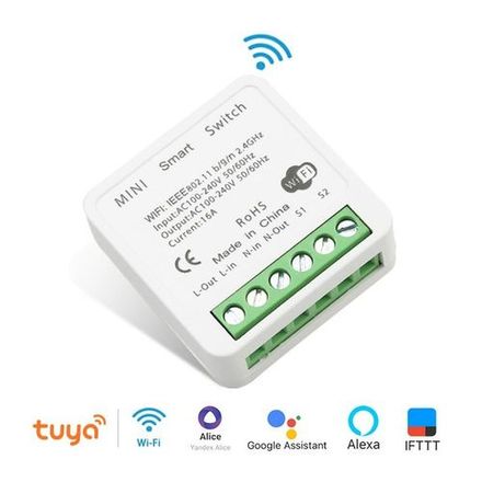 Mini Commutateur WiFi 16A,2 voies, Relais, minuterie, fonctionne avec alexa, Google Home thumbnail 1