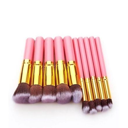 Set ensemble 10 pinceaux maquillage make up pour visage professionel en rose thumbnail 2