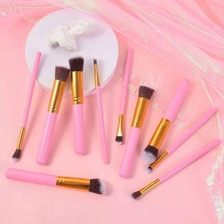 Set ensemble 10 pinceaux maquillage make up pour visage professionel en rose thumbnail 3