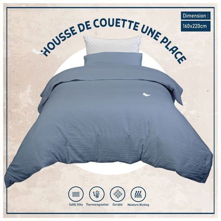 Housse de Couette Bleu Jean (160x220 cm)  1 place + 1 Taies d’Oreiller Assortie // Doux & antiallérgique thumbnail 3