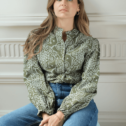 Blouse imprimé floral graphique col volanté thumbnail 1