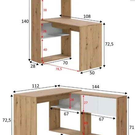 Duo Bureau Avec Étagère Vertical Ou Horizontal thumbnail 2