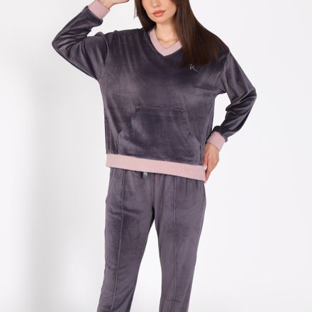 Ensemble Pyjama Col V à Poche | Collection Velvet MLC thumbnail 2