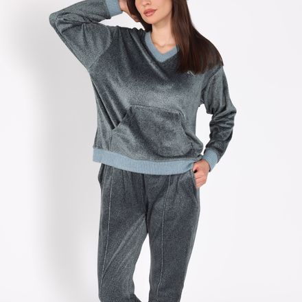 Ensemble Pyjama Col V à Poche | Collection Velvet MLC thumbnail 2