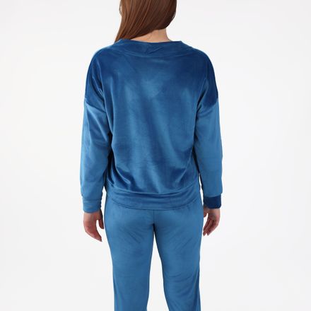 Pyjama Col V à Pantalon Evasé | Collection Velvet Bleu thumbnail 4