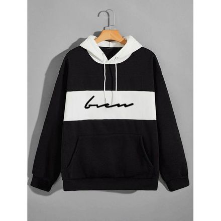 Sweat-shirt à Capuche Noir et Blanc à Poche Kangourou/mul thumbnail 1