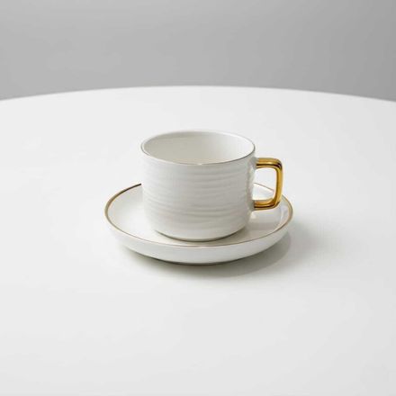 Set de 6 tasses à thé en porcelaine 200 ml avec 6 assiettes sous tasse – Élégance et raffinement intemporel thumbnail 2