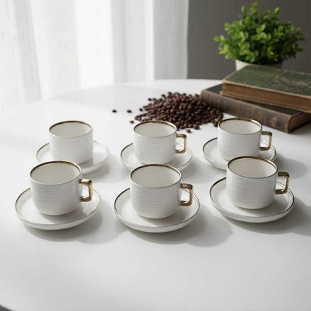 Set de 6 tasses à thé en porcelaine 200 ml avec 6 assiettes sous tasse – Élégance et raffinement intemporel thumbnail 3