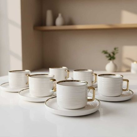 Set de 6 tasses à thé en porcelaine 200 ml avec 6 assiettes sous tasse – Élégance et raffinement intemporel thumbnail 4