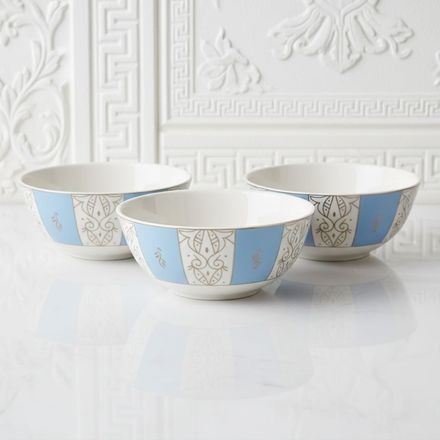 3 Bols En Porcelaine Bleu Et Blanc Avec Motif Doré – 18cm thumbnail 2