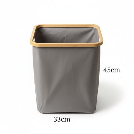 Panier de Rangement Pliable pour Linge avec Cadre en Bambou et Poignées 45cm/29cm - Gris thumbnail 3