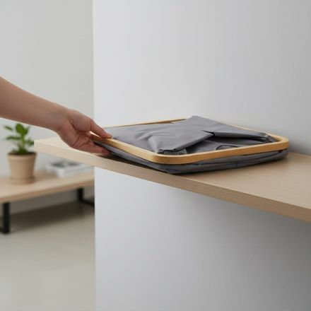 Panier de Rangement Pliable pour Linge avec Cadre en Bambou et Poignées 45cm/29cm - Gris thumbnail 4