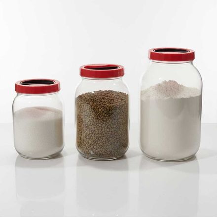 Set 3 Bocaux de Conservation en Verre 3L/2L/1.5/ avec Couvercle Rouge – Stockage Alimentaire Hermétique thumbnail 2