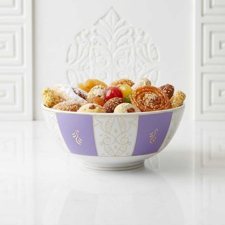 Bol En Porcelaine Fine Violet Et Blanc Avec Motif Doré – 13cm/23cm thumbnail 1